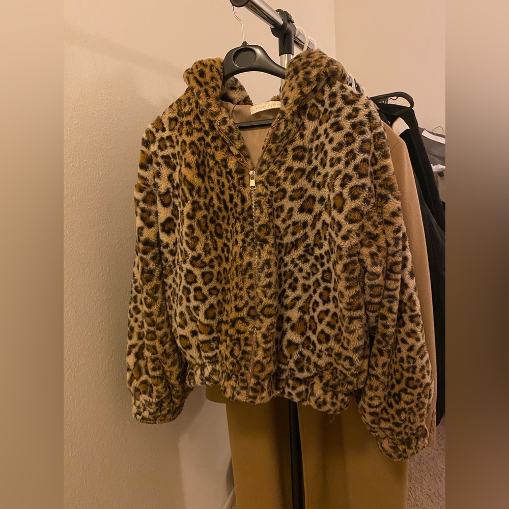 Animal print fur jacket